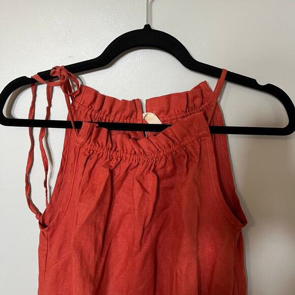 Knotium linen rust orange high neck tiered midi dress nwt xs/small - Picture 10 of 11